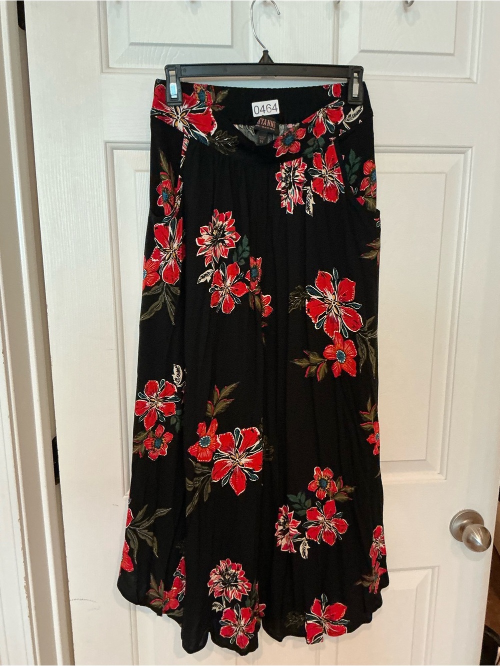 Shyanne Black Maxi Skirt with Red Floral Print